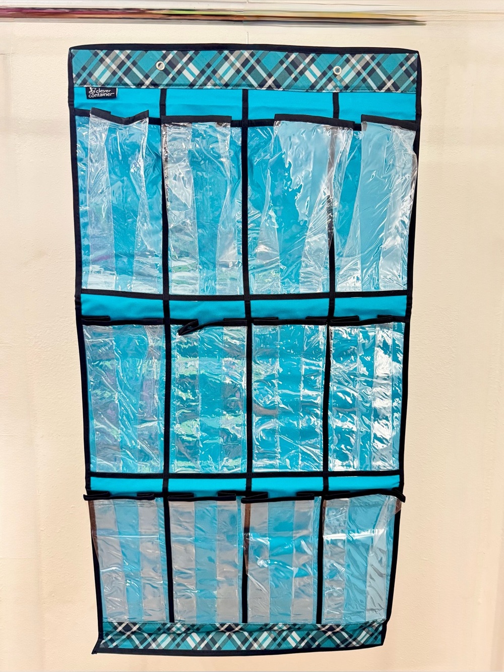 Teal 21 Clear Pockets Hanging Shoes Over The Door/Closet Storage Organizer Cubby